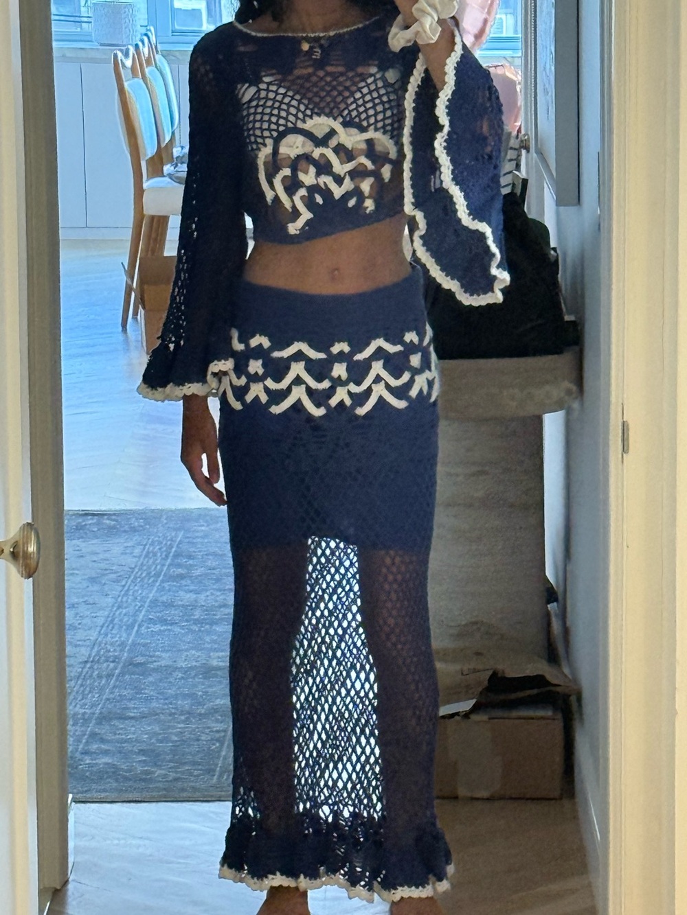Blue and White Crochet Matching Set